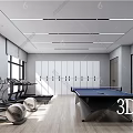 Modern Fitness Room With Treadmills Exercise Balls Ping Pong Table Lockers And Large Windows
