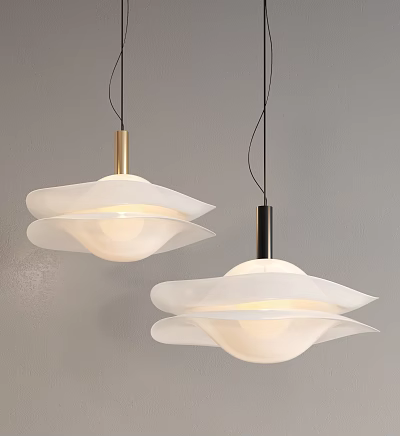Modern Pendant Lights Featuring White Multilayered Shades And Gold Black Metal Bases 3d model