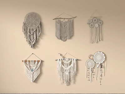 Handmade Macrame Wall Hangings With Bohemian Tassel And Dreamcatcher Design For Home Decor 3d model