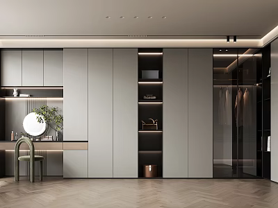 Modern Closet Interior With Cabinets Vanity And Plants 3d model