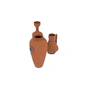 Terracotta Ceramic Vessels Featuring Gold Floral Patterns Blue Accent Lines Double Handled and Handle Jug Design