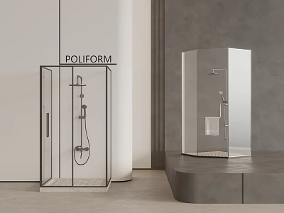 Poliform Modern Shower Enclosures With Glass Metal Frame And Gray Wall 3d model
