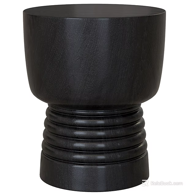 Black Cylindrical Side Table With Ribbed Base And Sleek Smooth Surface 3d model 