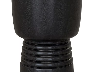 Black Cylindrical Side Table With Ribbed Base And Sleek Smooth Surface 3d model