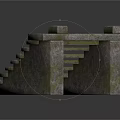 Gray Stone Steps With Moss Covered Tiered Design And Side Wall Blocks 3d model
