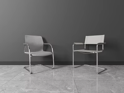 Two Modern Office Chairs With Metal Frame And Gray Design In Minimalist Workspace 3d model
