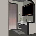 Modern Bathroom Interior Design With Backlit Mirror Vanity Cabinets And Shower Area 3d model