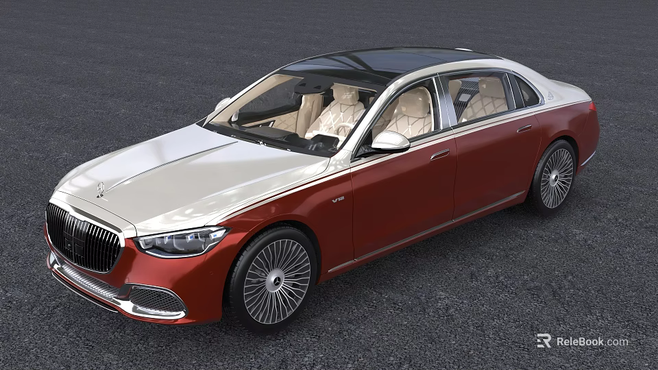 Luxury Sedan Two Tone White Red Exterior Black Roof Beige Leather Interior Multi Spoke Wheels 3d model 