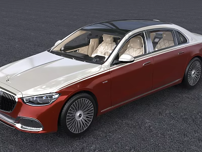 Luxury Sedan Two Tone White Red Exterior Black Roof Beige Leather Interior Multi Spoke Wheels 3d model