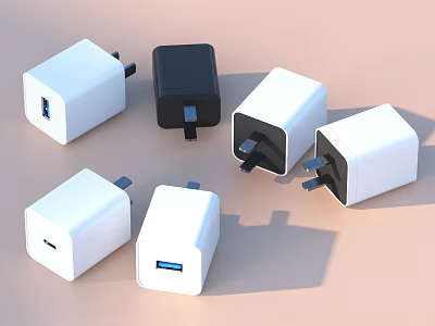 Multiple White And Black USB Charging Adapters For Daily Life Essentials 3d model