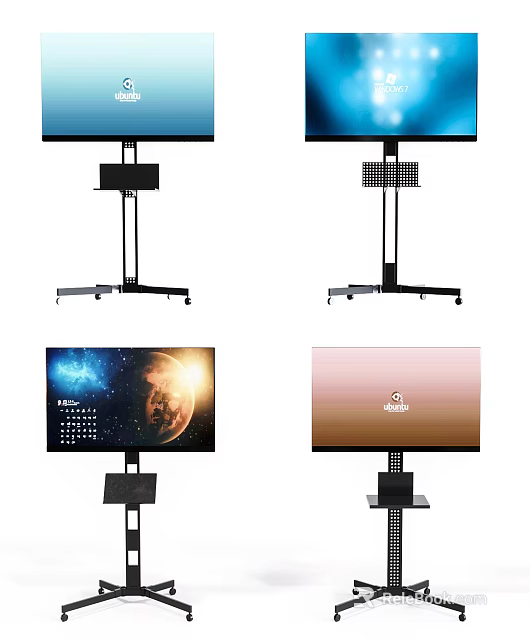Modern Portable Television With Rolling Stand And Dynamic Screen Visuals 3d model 