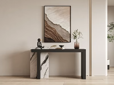 Elegant Modern Console Table Interior With Marble Top Wall Art And Decorative Items 3d model