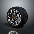 Modern Car Tire with Stylish Wheel Rim Hexagonal Pattern Black Tread and Silver Alloy Design