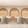 Luxury Beauty Hair Salon Interior With Arched Doorways Wine Racks Beige Sofas White Tables Lighting