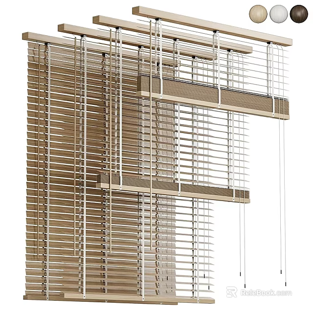 Modern Casement Window With Wooden Horizontal Blinds And Aluminum Frame Design 3d model 