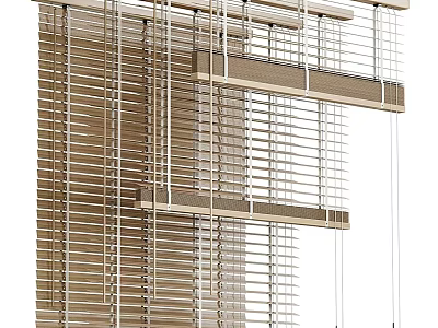 Modern Casement Window With Wooden Horizontal Blinds And Aluminum Frame Design 3d model