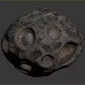 Rustic Natural Stone And Wood Art Piece With Circular Indentations And Textured Surface