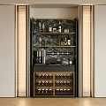 Modern Luxury Built In Wine Cabinet With Marble Backdrop And Warm Side Ambient Lighting
