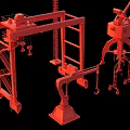 Industrial Equipment Including Red Gantry Cranes Heavy Duty Mechanical Lifting Machinery