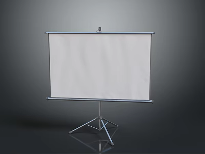 Computer Projection Screen With Tripod Stand Metal Frame And White Display Surface 3d model