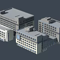 Modern Multi Building Office Complex With Connected Structure Large Windows And Gray Roof 3d model