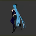 Fantasy Woman With Teal Long Hair Purple Outfit Black Wings And Boots