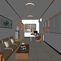Modern Bright Office Interior With Sofa Coffee Table Desk Computer Wall Decorations And Tile Floor 3d model