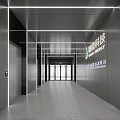 Sleek Modern Office Elevator Corridor With Smooth Metallic Surfaces Linear Lights And Corporate Logo