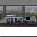 Modern Bank Interior With Large Windows ATM Kiosks Comfortable Lounge And Greenery View