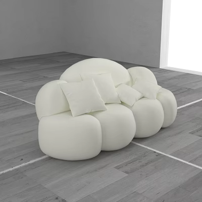 White Curved Sectional Sofa With Soft Pillows In Minimalist Gray Floor Interior Room 3d model