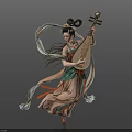 Woman In Traditional Ancient Costume Playing Pipa With Flowing Ribbons And Classical Hairstyle