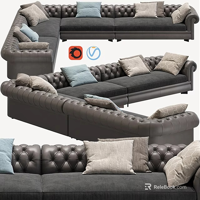 Modern Double Sofa With Tufted Upholstery And Soft Decorative Pillows 3d model