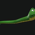 Cartoon Green Snake with Big Eyes Long Body Yellow Mouth White Teeth on Black Background