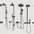 Black Wall Mounted Shower Systems With Various Styles And Fixtures 3d model