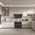 Modern Kitchen Interior With Light Colored Cabinets Built in Appliances And Range Hood 3d model