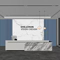 Modern company front desk background wall sofa reception area chandelier office area 3d model