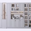Modern White Bookcase With Glass Doors Multiple Compartments And Decorative Items 3d model