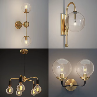 Industrial LOFT Light Combination Simple Metal Wall Lamp Chandelier Combination 3d model