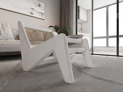 Modern Living Dining Room Interior With Cozy Sofa Accent Chair Large Window And Area Rug 3d model