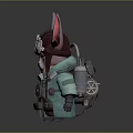 Steampunk Anthropomorphic Creature Character with Large Red Ears Goggles Green Coat and Mechanical Backpack