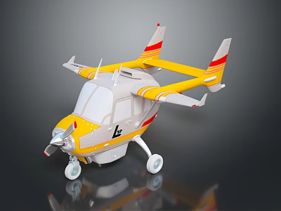 Yellow and Gray Toy Airplane with Red Stripes Lc Logo Wings Propeller and Wheels 3d model