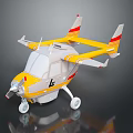 Yellow and Gray Toy Airplane with Red Stripes Lc Logo Wings Propeller and Wheels