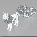 White Paper Art Cat Figure with Red Eyes and Fluffy Curled Tail Design