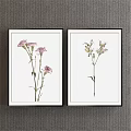 Two Framed Botanical Prints With Pink And White Flowers In Black Frames