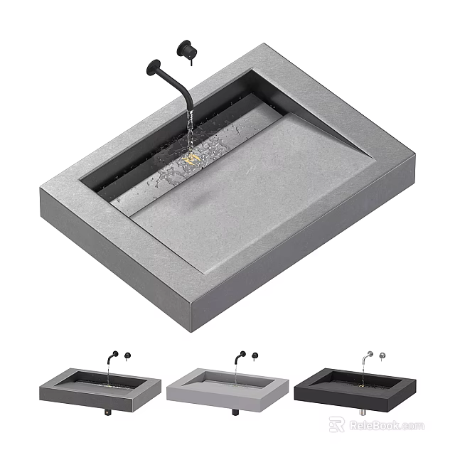 Modern Concrete Bathroom Sink With Sleek Design And Black Faucet In Gray And Black Colors 3d model 