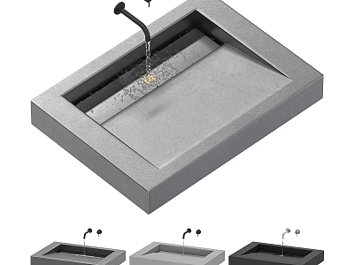 Modern Concrete Bathroom Sink With Sleek Design And Black Faucet In Gray And Black Colors 3d model