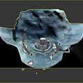 Cartoon Scene Featuring Frozen Iceberg with Stone Towers and Calm Water Area