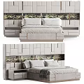 Modern Upholstered Double Bed With Geometric Headboard And Bedside Storage Units 3d model