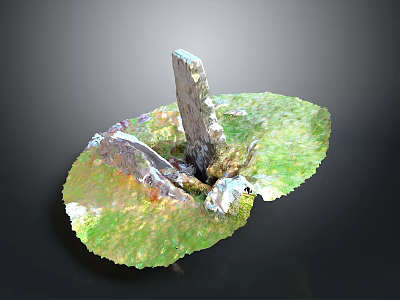 Wooden Stone Sculpture With Green Glossy Base And Textured Surface Art Piece 3d model