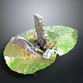Wooden Stone Sculpture With Green Glossy Base And Textured Surface Art Piece